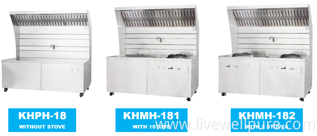 Mobile kitchen commercial range hood with cooktop and ESP electrostatic collector fume purifier